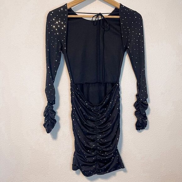 Lucy in the Sky Josie Open Back Black Silver Foil Mini Dress M - Picture 3 of 6